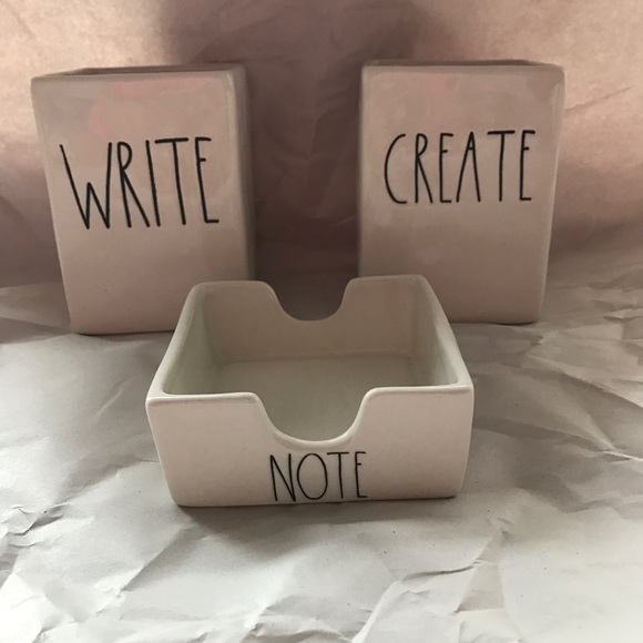 rae dunn ll write create note 3 office set nwt how to write office note